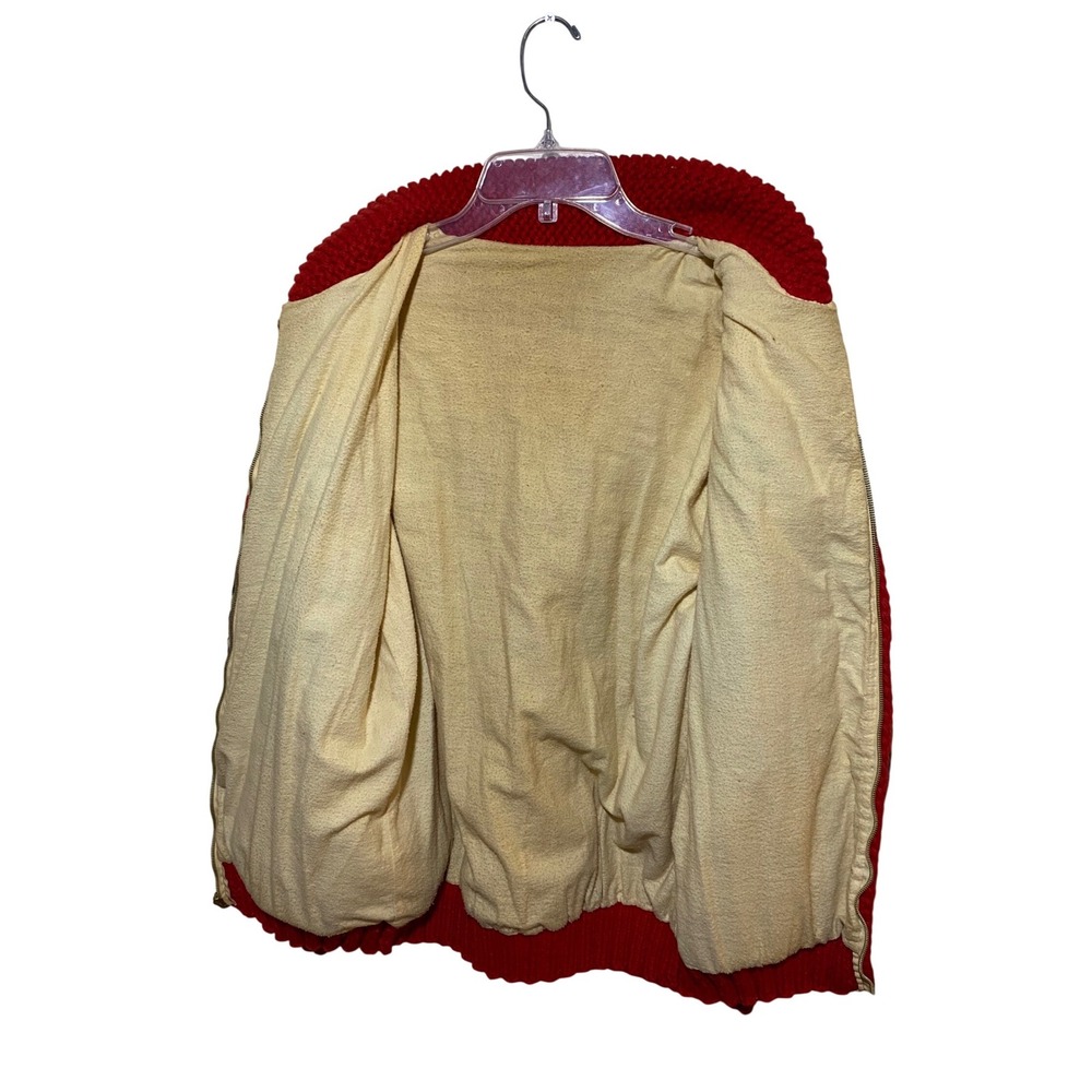 Vintage Mary Maxim Pueblo Indian Hand Knit Cowichan Sweater‎ Red Cream Zip XL - Picture 6 of 7